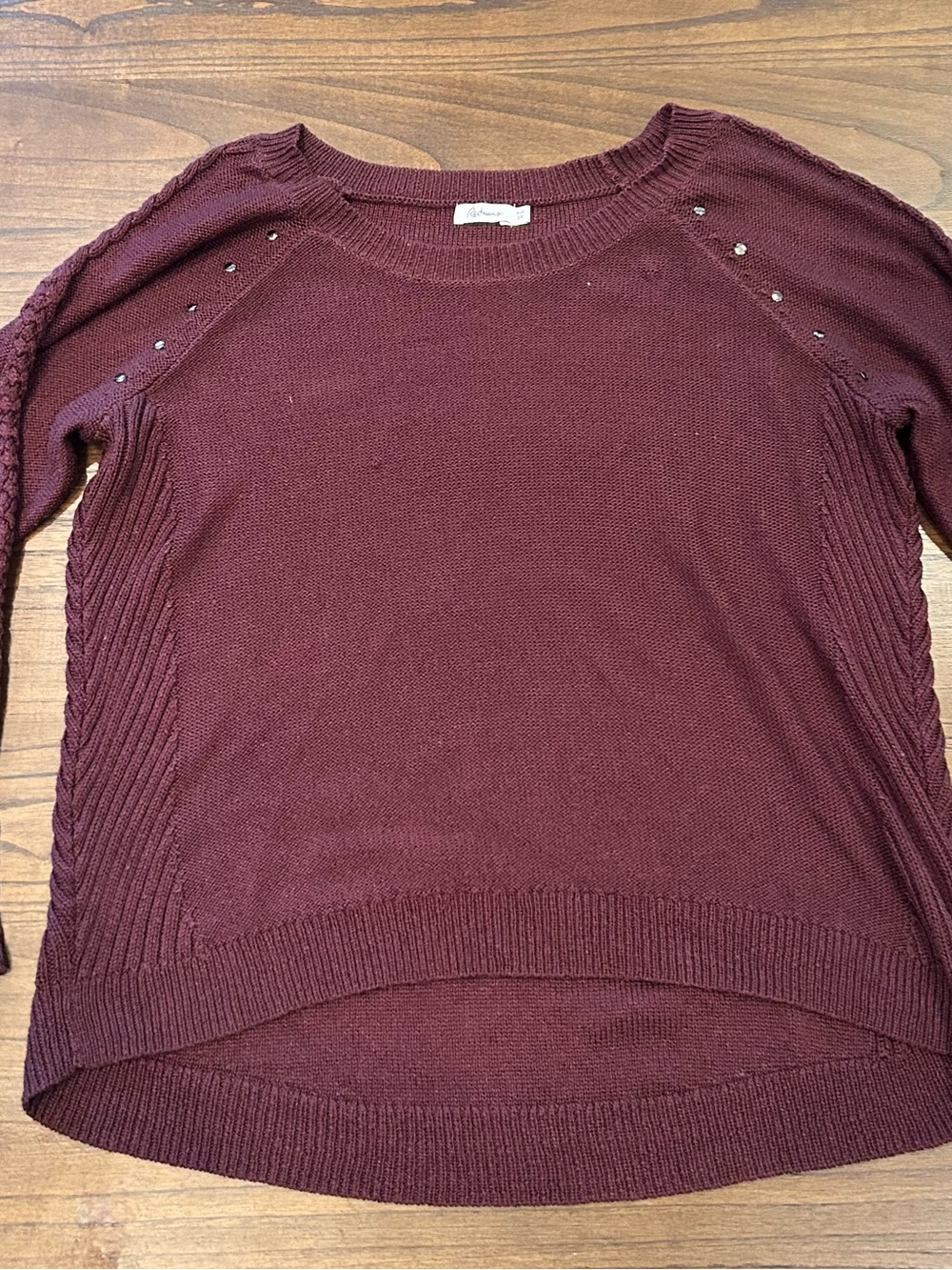 Reitmans Wine Scoop Neck Sweater with Embellishment Accents Cozy Autumn